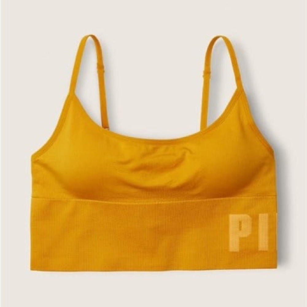 PINK Victoria’s Secret Mustard Yellow Seamless Crop Activewear Lounge Sports Bra